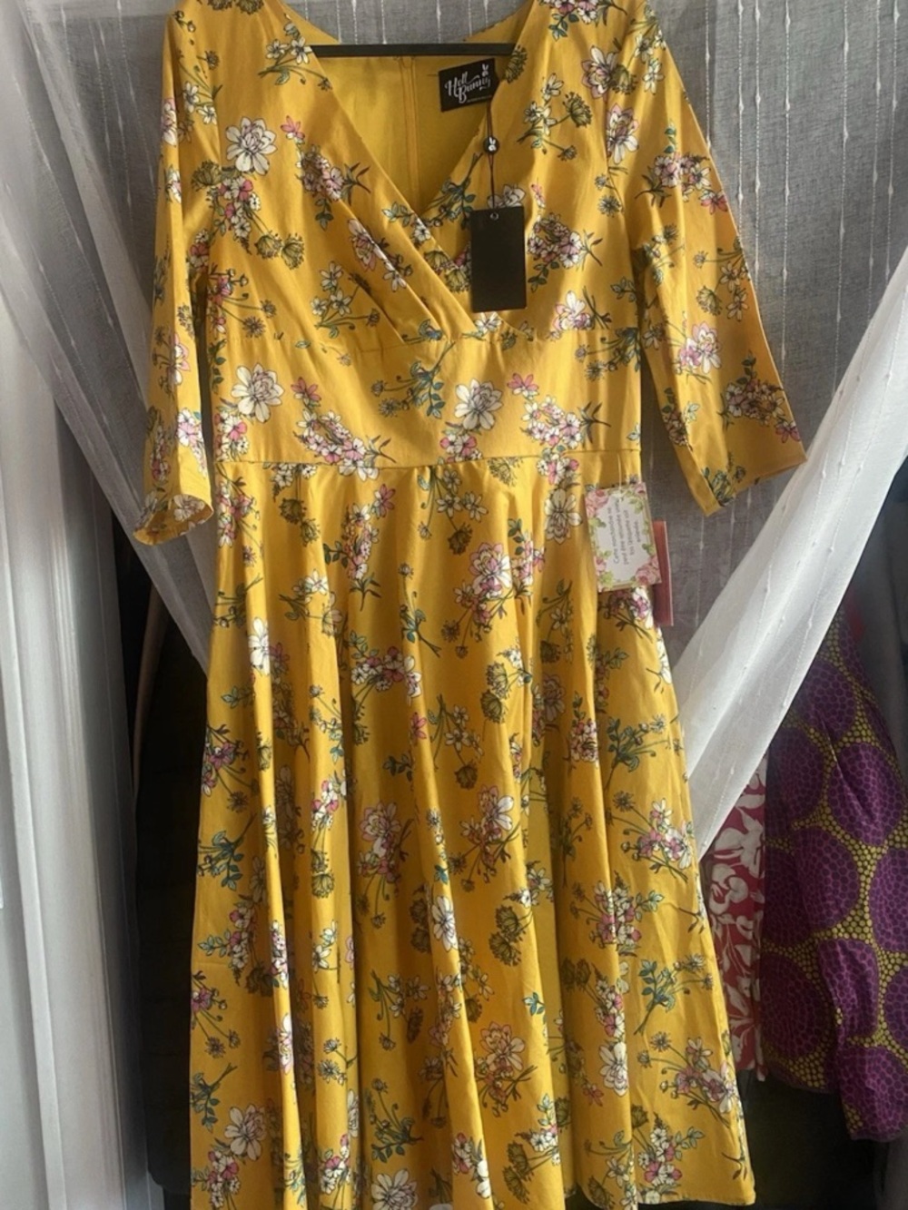 NWT Helly Bunny yellow flowers rockabilly swing dress